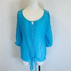 Turquoise Crochet Accent Tunic with Tie Front Size XL by Fyve